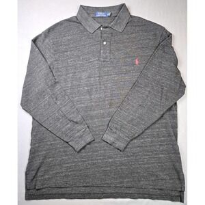 Polo Ralph Lauren Mens XLT Tall Long Sleeve Polo Shirt Heather Gray Red Pony